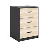 URBNLIVING 3 Drawer Wooden Bedside Cabinet Nightstand Side Table Storage | 40 x 34 x 56cm, Black, White, Grey, Oak & Walnut, Metal Runners (Black Carcass + Oak Drawers)