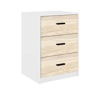 URBNLIVING 3 Drawer Wooden Bedside Cabinet Nightstand Side Table Storage | 40 x 34 x 56cm, Black, White, Grey, Oak & Walnut, Metal Runners (White Carcass + Oak Drawers)