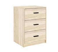 URBNLIVING 3 Drawer Wooden Bedside Cabinet Nightstand Side Table Storage | 40 x 34 x 56cm, Black, White, Grey, Oak & Walnut, Metal Runners (Oak Carcass + Oak Drawers)
