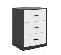 URBNLIVING 3 Drawer Wooden Bedside Cabinet Nightstand Side Table Storage | 40 x 34 x 56cm, Black, White, Grey, Oak & Walnut, Metal Runners (Black Carcass + White Drawers)