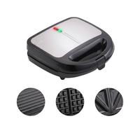 URBNLIVING 3 in 1 Sandwich Maker 850W Waffle Maker & Panini Grill with Interchangeable Non-Stick Plates Silver Black