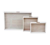URBNLIVING 3 Pcs Wooden Serving Trays Nesting Set - Breakfast, Lunch & Snack Platters with Handles for Home, Kitchen, Dining, Entertaining & Serving Guests (White)