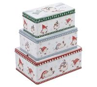 URBNLIVING 3 Piece Christmas Gnome Biscuit Tins Nesting Storage Gift Box | Food Safe Material, Three Sizes, Coloured Lids, Reusable, Festive Print, Space Saving, Treat Holder, Kitchen, D16xW22xH9cm