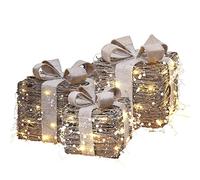 URBNLIVING 3 Piece Decorative Light Up LED Set Rattan Parcel Gift Box Xmas Tree Decorations