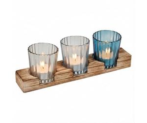 URBNLIVING 3-Piece Glass Tea Light Candle Holders Set - Coloured Votive Jars with Tray for Home Décor, Living Room & Gift