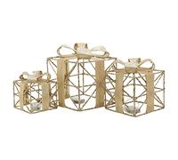 URBNLIVING 3 Piece LED Light Up Christmas Xmas Parcel Nesting Stacking Silver Gold Gift Box Under the Tree Decorations Boxes (Gold)