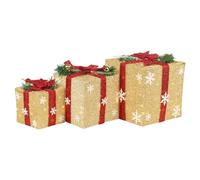 URBNLIVING 3 Piece Light Up LED Gift Box Christmas Decorations Fireplace Display Xmas Decor (Gold)