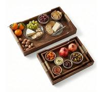 URBNLIVING 3-Piece Wooden Nested Serving Tray Set with Handles - Multipurpose Lap Trays for Breakfast, Tea, Coffee, Food Serving & Home Use