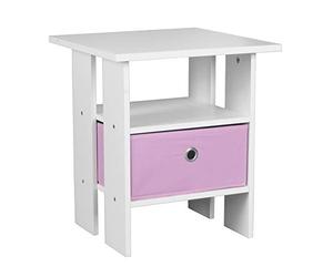URBNLIVING 3 Tier White Wooden Modern Side End Table With Colourful Drawer (Pink)