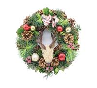 URBNLIVING 30cm Christmas Wreath with Woodland Animal Figurine - Traditional Festive Holiday Decoration for Home, Door, Mantel, Wall (Reindeer)