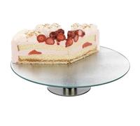 URBNLIVING 30cm Glass & Metal Rotating Pastry Serving Plate Footed Food Display Stand for Elegant Presentation Perfect for Desserts and Cakes