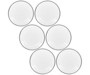 URBNLIVING 32cm Width 6 Pcs Clear Charger Silver Rim Acrylic Round Serving Plates Set with Metallic Beaded Colored Rim Party Banquets Table for Christmas Halloween Wedding Catering Event Decoration
