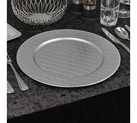 URBNLIVING 33cm Christmas Dinner Charger Plates Placemats Dining Table Setting Reusable Party Decor (Diamond Cross Silver, 6 Charger Plates)