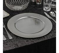 URBNLIVING 33cm Christmas Dinner Charger Plates Placemats Dining Table Setting Reusable Party Decor (Gloss Geo Silver, 12 Charger Plates)