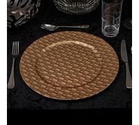 URBNLIVING 33cm Depth Charger Reusable Plates Set Gold Box Weave Design Table Plate for Christmas Halloween Wedding Party Catering Event Decoration Perfect for Any Occasion - Acrylic Material