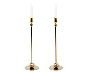 URBNLIVING 33cm Metal Taper Candle Holder - Elegant Iron Candlestick for Dining Table, Wedding Decor & Party Centerpieces (2, Gold)