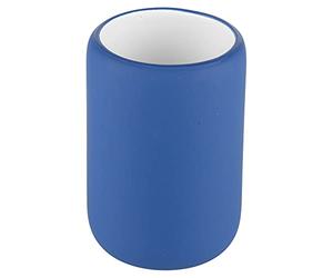 URBNLIVING 3pcs Ceramic Matt Colour Matching Bathroom Dispenser Tumbler Toilet Brush Set (Blue, Toothbrush Tumbler)