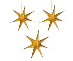 URBNLIVING 3X Large LED Decorative Festive Paper Star Hanging Christmas Lantern Xmas Lights (3 x Gold)