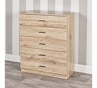 URBNLIVING 4 Or 5 Drawer Wooden Bedroom Chest Cabinet (5 Drawers, Oak Carcass + Oak Drawers)