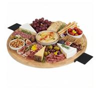 URBNLIVING 40cm Bamboo Lazy Susan Turntable, Round Rotating Serving Platter with Metal Handles for Kitchen & Dining