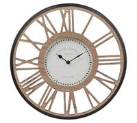 URBNLIVING 40cm Rustic Wood & Black Metal Wall Clock with Roman Numerals - Extra Large Open Face Design Featuring Grand Central Terminal & New York Motifs