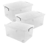 URBNLIVING 40L Clear Plastic Stackable Airtight Storage Box Clip Lock Lid on 4 Wheels