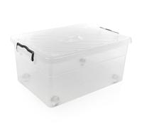 URBNLIVING 40L Clear Plastic Stackable Airtight Storage Box Clip Lock Lid on 4 Wheels