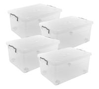 URBNLIVING 40L Clear Plastic Stackable Airtight Storage Box Clip Lock Lid on 4 Wheels