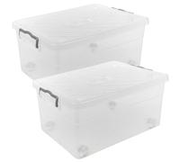 URBNLIVING 40L Clear Plastic Stackable Airtight Storage Box Clip Lock Lid on 4 Wheels