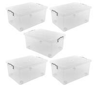 URBNLIVING 40L Clear Plastic Stackable Airtight Storage Box Clip Lock Lid on 4 Wheels