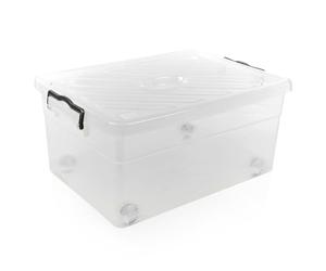 URBNLIVING 40L Clear Plastic Stackable Airtight Storage Box Clip Lock Lid on 4 Wheels