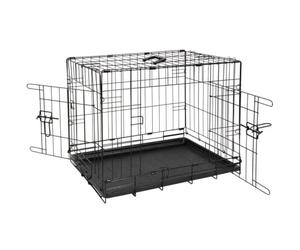 URBNLIVING 42Inch Foldable XL Dog Crate - Heavy Duty Black Metal Pet Carrier & Training Cage with 2 Lockable Doors, Removable Easy-Clean Tray, Rust & Corrosion Resistant Steel, Flat Fold for Storage