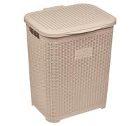 URBNLIVING 45L Plastic Laundry Basket Dirty Clothes Washing Storage Hamper with Handles & Lid (Cappuccino)