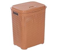 URBNLIVING 45L Plastic Rattan Dirty Laundry Clothes Washing Bin Basket Storage Organiser (Beige)
