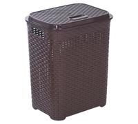 URBNLIVING 45L Plastic Rattan Dirty Laundry Clothes Washing Bin Basket Storage Organiser (Brown)