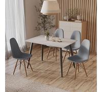 URBNLIVING 5 Piece 120cm Modern Ceramic Top Rectangle Dining Table and Chairs Set with Wood Legs - Upto 6 Person Seater Table for Kitchen, Dining Room, Home Decor