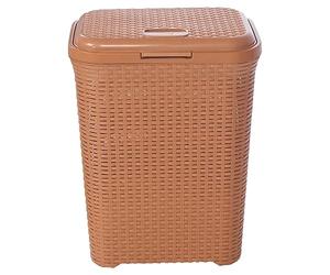 URBNLIVING 55L Plastic Rattan Dirty Laundry Clothes Washing Bin Basket Storage Organiser (Beige)