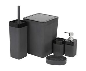 URBNLIVING 5pcs Luxury Plastic Bathroom Accessories Set Beige Grey Modern Bin Soap Dispenser Toothbrush Holder Soap Dispenser WC Brush (Black)