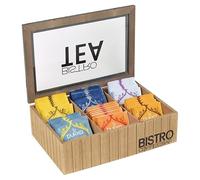 URBNLIVING 6/9 Premium Section Wooden Tea Storage Box with Space-Free Compartments, Clear Lid Tea Tidy Caddy Organiser for Kitchen Countertops, Cabinets, Pantry Bistro, Coffee, Snacks Storage