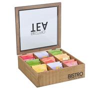 URBNLIVING 6/9 Premium Section Wooden Tea Storage Box with Space-free Compartments, Clear Lid Tea Tidy Caddy Organiser for Kitchen Countertops, Cabinets, Pantry Bistro, Coffee, Snacks Storage