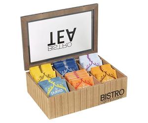 URBNLIVING 6/9 Premium Section Wooden Tea Storage Box with Space-Free Compartments, Clear Lid Tea Tidy Caddy Organiser for Kitchen Countertops, Cabinets, Pantry Bistro, Coffee, Snacks Storage