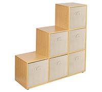 URBNLIVING 6 Cube Beech Step Storage Shelf Unit & 6 Beige Drawers