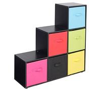 URBNLIVING 6 Cube Black Step Storage Shelf Unit & 6 Multi Colour Drawers