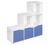 URBNLIVING 6 Cube Step Storage Shelf Shelving Unit Doors Wood Home Office Organiser Display (White)