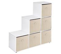URBNLIVING 6 Cube White Step Storage Shelf Unit & 6 Beige Drawers