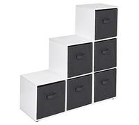 URBNLIVING 6 Cube White Step Storage Shelf Unit & 6 Black Drawers