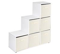 URBNLIVING 6 Cube White Step Storage Shelf Unit & 6 Cream Drawers