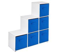 URBNLIVING 6 Cube White Step Storage Shelf Unit & 6 Dark Blue Drawers