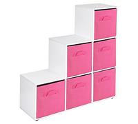 URBNLIVING 6 Cube White Step Storage Shelf Unit & 6 Dark Pink Drawers