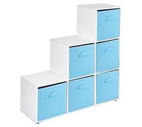 URBNLIVING 6 Cube White Step Storage Shelf Unit & 6 Light Blue Drawers